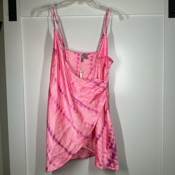 ASOS DESIGN drape front cami slip dress Pink Satin Tie Dye Bodycon‎ Size 6 - Picture 2 of 6